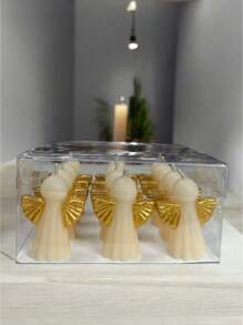 Kit de 12 Velas en Forma de Angel con alas Doradas