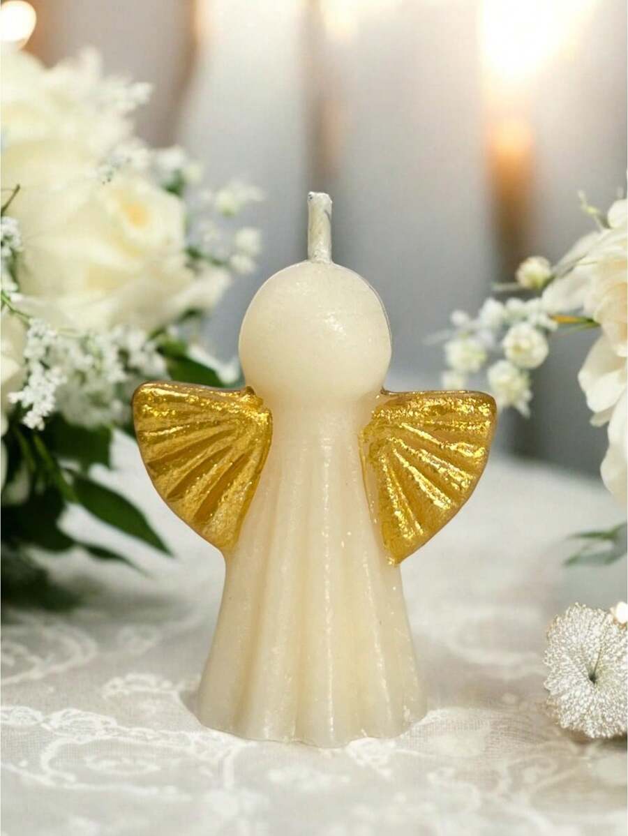 Kit de 12 Velas en Forma de Angel con alas Doradas