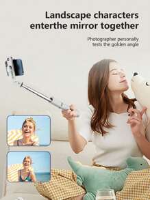 1 gậy tự sướng chống rung màu đen có chân máy và tay cầm mở rộng, xoay tự động 360° để chụp ảnh bằng điện thoại và phát trực tiếp - trắng - Xem 5
