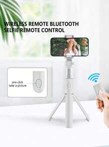 1 gậy tự sướng chống rung màu đen có chân máy và tay cầm mở rộng, xoay tự động 360° để chụp ảnh bằng điện thoại và phát trực tiếp - trắng - Xem 8