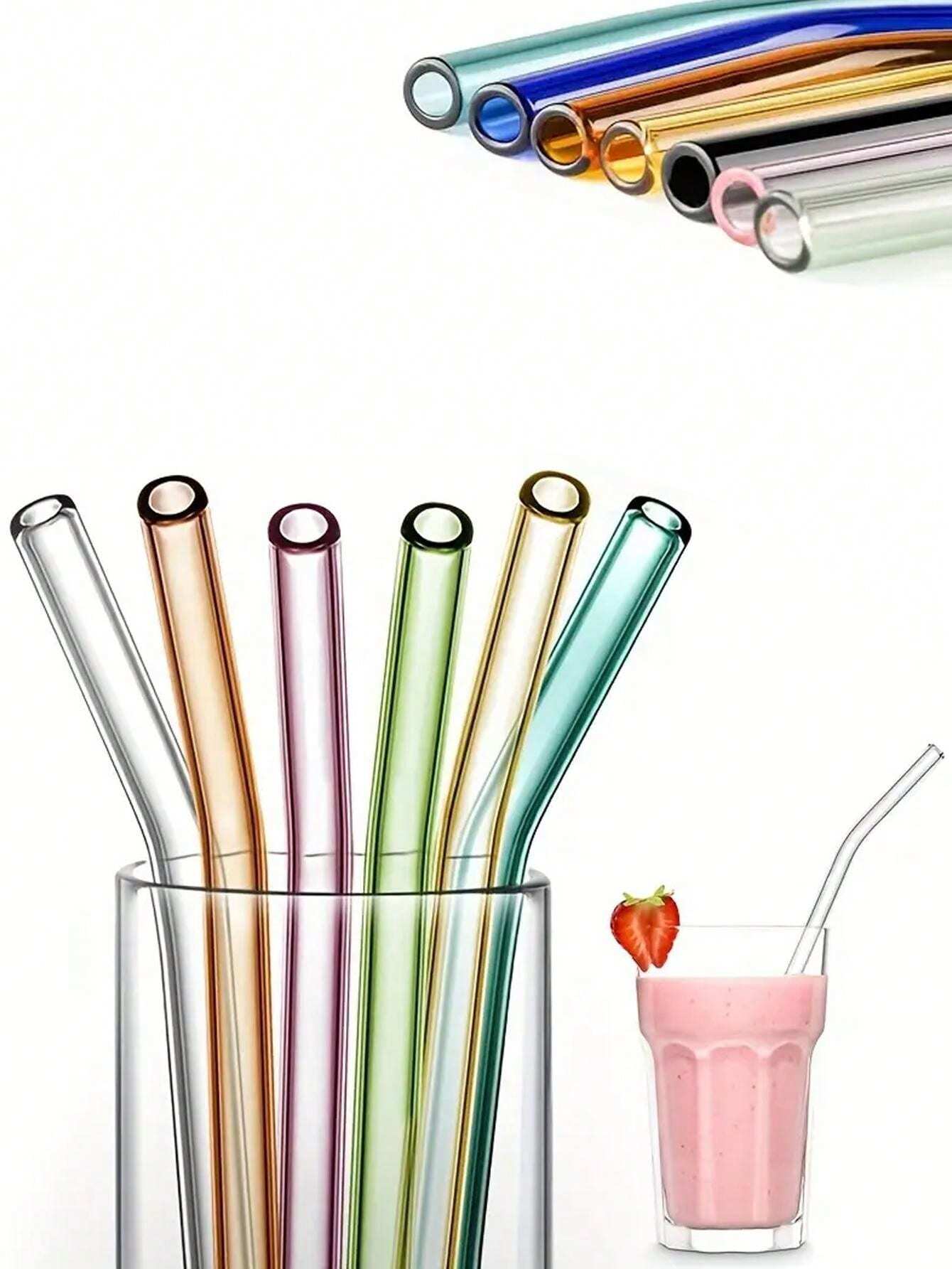 5/9/12pcs Reusable Glass Straws With Cleaning Brush, Size 7.8" X 0.31
