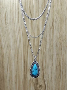 1pc Vintage Style Turquoise Inlay Necklace Chain For Women