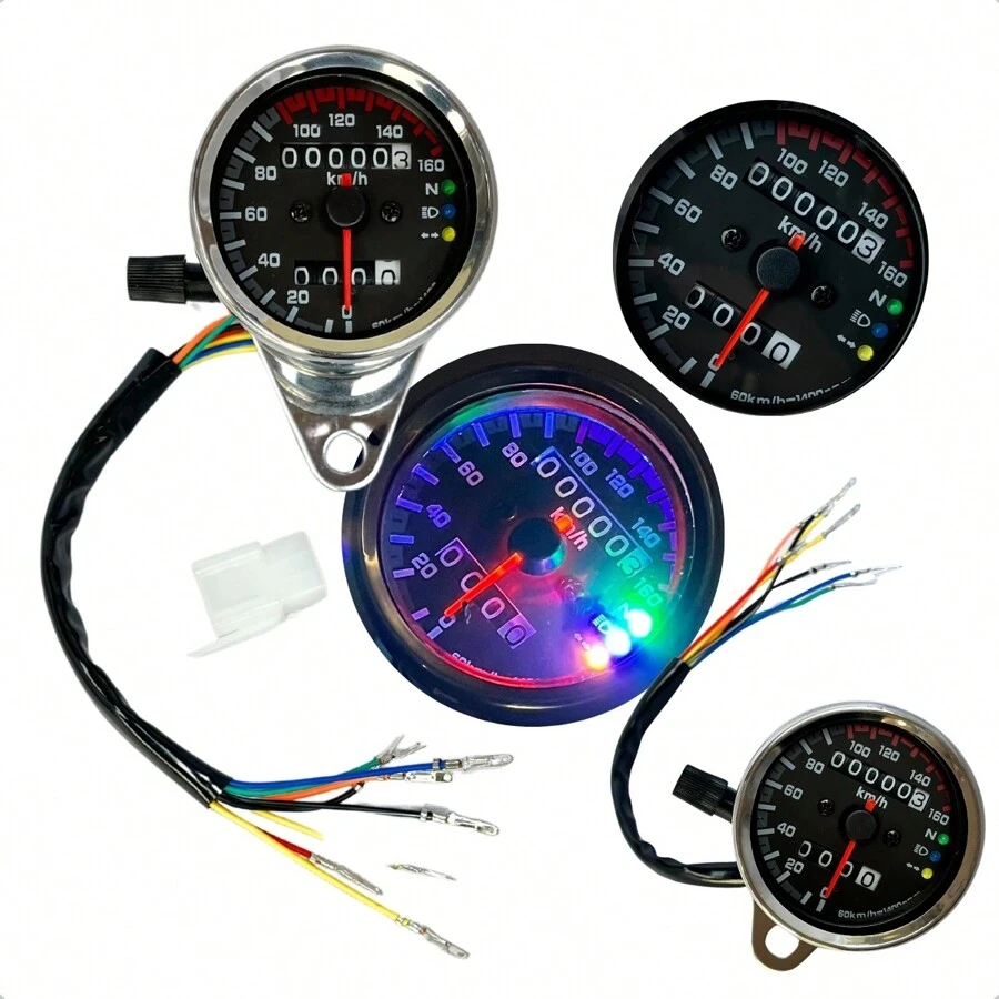 Universal Panel Adaptable To 17 Or 18 Inch Motorcycle Speedometer Café Racer 160K/M Analog Chrome Odometer Motorcycle Customization - Silver - View 1