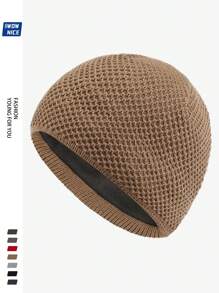 1pc Plain Simple Style Beanie Cap, Warm Knitted Hat With Thermal Lined , Suitable For Autumn Winter Outdoor Sports Like Running, Cycling, Skateboard, Skiing, Ideal Gift For Family And Friends