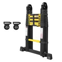 VA-Cerulean Telescopic Ladder Aluminum Telescopic Ladder Foldable Extension Ladder Non-Slip Aluminum Ladder Multi-Purpose Ladder Multi-Function Foldable Ladder Extension Ladder Max 150kg Load Capacity Black + Yellow 1.9+1.9M / 2.5+2.5M
