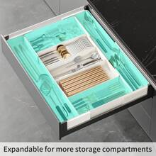 Organizador de utensilios para cajones de cocina, bandeja expandible para utensilios de cocina, soporte ajustable para cubiertos y utensilios, divisor de almacenamiento para espátulas de cocina y herramientas plásticas - Multicolor - Ver 5