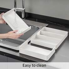 Organizador de utensilios para cajones de cocina, bandeja expandible para utensilios de cocina, soporte ajustable para cubiertos y utensilios, divisor de almacenamiento para espátulas de cocina y herramientas plásticas - Multicolor - Ver 6