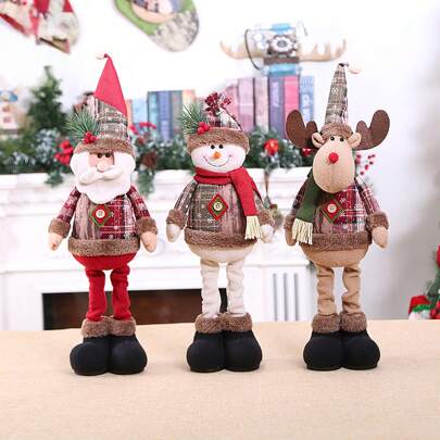 1 pieza Nuevo muñeco de Santa Claus retro con tela a cuadros pequeña y elástica, decoración para hoteles, bares, centros comerciales, eventos y fiestas temáticas de Navidad, adorno decorativo para el hogar, Navidad