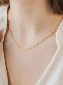 定制个性化名字项链配回形针链金色不锈钢项链女士定制名字回形针链吊坠项圈珠宝生日礼物送给妈妈和她的礼物 - 金色 - 查看 5