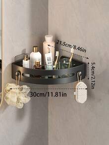 Bathroom Triangle Shelf, Wall Mount Bathroom Organizer Rack, Towel Rack, Tool-Free Installation - Black - View 2