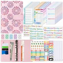 现金信封省钱挑战预算活页夹，配有笔记本和彩色贴纸，1 件 A6 PU 皮革省钱活页夹，预算活页夹省钱活页夹，万圣节、圣诞节、感恩节的完美礼物 - 彩色 - 查看 2