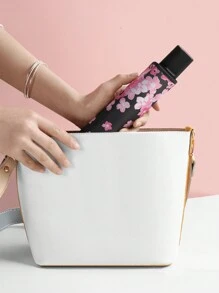 1pc Sakura Pattern Folding Umbrella, UV Protection, Waterproof, Portable Travel Umbrella, Back To School Supplies Summer Cooling,Beach,Travel