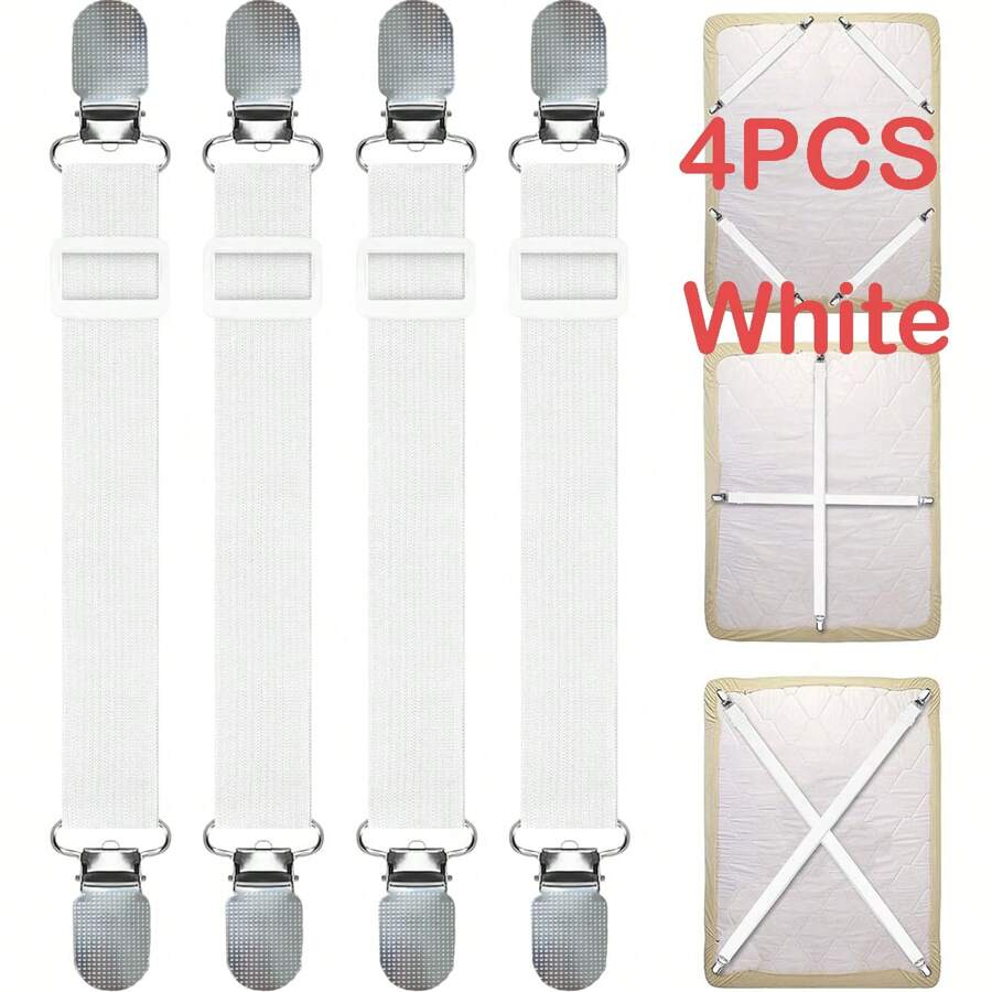4PCS Bed Sheet Clips,Adjustable Bed Sheet Straps, Elastic Sheet Straps Suspenders Clips For Bedding,Fitted Bed Sheet Grippers To Keep Your Sheets In Place - Black and White - View 1