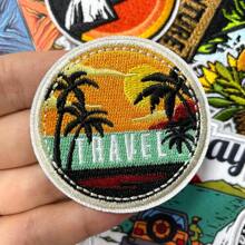 13pcs Mountain Landscape Embroidery Patches, Outdoor Element Travel Theme Iron-On Decals For DIY Backpack, Jacket, Hat, Jeans, Shoes Decoration