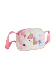 1pc Kid's Cartoon Plush Unicorn Crossbody Bag, Cute Shibori Dye Square Small Bag With Adjustable Strap For Coins, Accessories, Toys, Random Shibori Placement