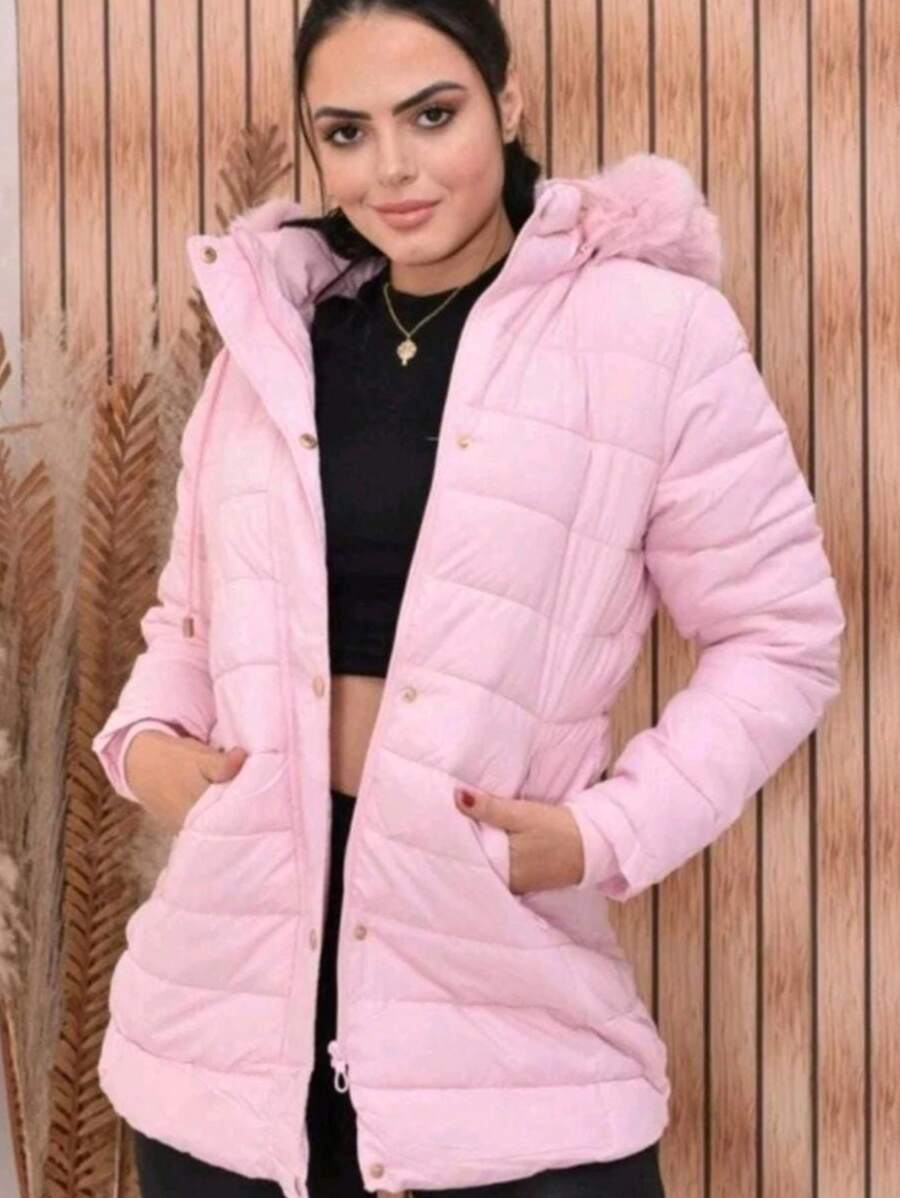 WOMEN'S DOUBLE-FACED PARKA OVERCOAT IN SUPER WARM, WATERPROOF NYLON - 淺粉色 - 查看 1