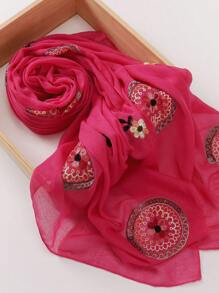 1 件刺绣花卉轻质透气围巾，复古风格防风披肩女式头巾 - 彩色 - 查看 20