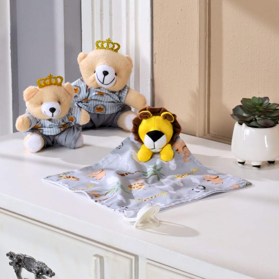 MeF Mae e Filho Baby Naninha Diaper Cloth With Animal And Pacifier Holder And Plush - Gray Safar - View 1