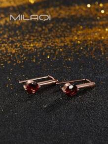 2 Chiếc Bông Tai Tối Giản Bằng Đá Garnet Tự Nhiên, Hoàn Hảo Để Đeo Hàng Ngày, Bông Tai Tòn Ten Bạc 925 Với Mạ Vàng Hồng - Hoa hồng vàng - Xem 3