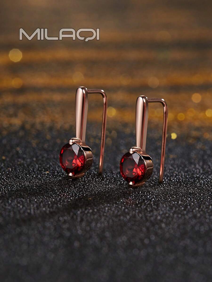 2 Chiếc Bông Tai Tối Giản Bằng Đá Garnet Tự Nhiên, Hoàn Hảo Để Đeo Hàng Ngày, Bông Tai Tòn Ten Bạc 925 Với Mạ Vàng Hồng - Hoa hồng vàng - Xem 1