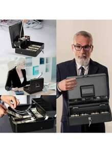 Caja para Dinero, Caja Fuerte De Seguridad Metalica Para Dinero Con Llaves,Caja Registradora con 4 Charolas para Billetes y 5 Depósitos para Monedas,Caja de Seguridad para Dinero, Caja de Efectivo Grande, Caja Registradora, Caja con Candado de Seguridad, para Guardar Dinero, Joyas, Documentos, Relojes, etc - Negro - Ver 8