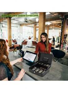 Caja para Dinero, Caja Fuerte De Seguridad Metalica Para Dinero Con Llaves,Caja Registradora con 4 Charolas para Billetes y 5 Depósitos para Monedas,Caja de Seguridad para Dinero, Caja de Efectivo Grande, Caja Registradora, Caja con Candado de Seguridad, para Guardar Dinero, Joyas, Documentos, Relojes, etc - Negro - Ver 7