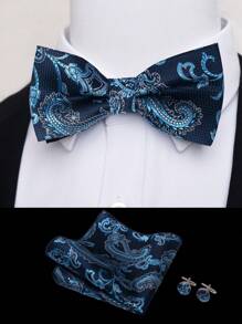 AlanKing 1 Set Luxury Paisley Bow Tie, Pocket Square, Cufflinks Suit Accessories For Men, Wedding & Business Valentine Day Valentines Men Necktie