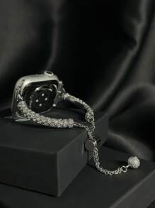 1pc Compatible With Apple Watch Band Women's Exquisite Slim Metal Bracelet With Rhinestone Smart Band, Compatible With Apple Watch38/40/41/42/44/45/46/49mm, Compatible With Apple Watch Series Ultra/SE/10/9/8/7/6/5/4/3/2/1, Length Can Be Adjusted Without Tools, Cute And Considerate Business Metal Bracelet, Can Be Matched With Any Outfit, Can Also Be Given As A Girlfriend's Birthday Gift Valentine's Day Gift - Silver - View 9