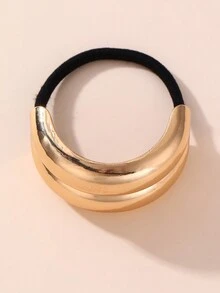 NAIZHU 1 pieza Banda de pelo negra redonda de 2 capas, elegante y lujosa, accesorios para el cabello con textura de metal de alta elasticidad - Multicolor - Ver 3