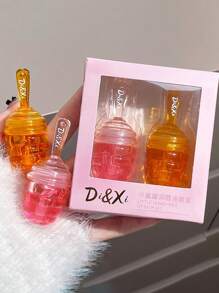 Little Honey Jar 唇油套装，不粘腻光泽润唇膏唇部护理，水果味唇油，适用于干燥嘴唇保湿补水滋养（桃子和蜂蜜） - 彩色 - 查看 2