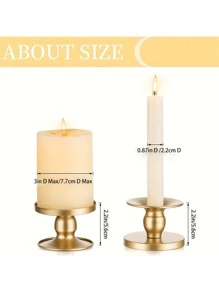 4 chân nến bằng sắt, phù hợp với 2 kích cỡ nến, chân nến hình nón, chân nến kim loại nhỏ cho đám cưới, bàn ăn, đồ trang trí ngày lễ, đồ trang trí phòng, quà tặng - Vàng - Xem 3