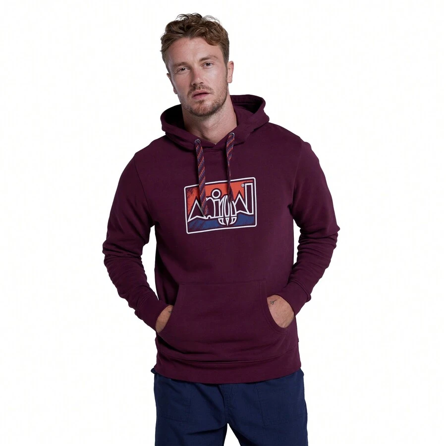 Animal Mens River Printed  Hoodie (Burgundy) - Burgundy - View 1