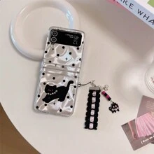 Water Ripple Polka Dot Black Cat Foldable Phone Case With Chain Strap, Compatible With Samsung Galaxy Z Flip3 5G/Galaxy Z Flip 4 5G/Galaxy Z Flip 5 5G/Galaxy Z Flip 6 5G, Elegant Design For Women - Multicolor - View 5