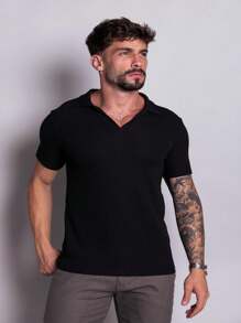 ITALIAN KNITTING POLO T-SHIRT WITH ELASTANE - Black - View 1