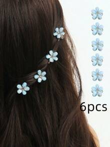 3/5/6pcs Women/Girls Crystal Hair Claw Clips With Flower Design, Pastel Blue Color Hair Jaw Clip Hair Clamps Hair Clutch Hair Catcher Clip Fall Winter Hair Clip Hair Accessories For Women For Vacation Outfits Woman Summer - Baby Blue - View 17