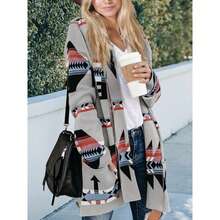 Women Boho Cardigan Open Front Long Sleeve Shawl Collar Sweater Coat - 灰色 - 查看 2