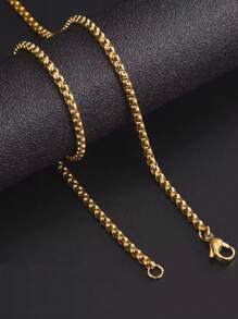 1入組不銹鋼2-4mm龐克盒鏈項鍊，男女皆宜的嘻哈風時尚珠寶飾品