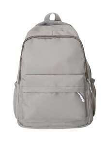 Multi-Functional Solid Color Campus Backpack, Large Capacity Minimalist Multi-Compartment Travel Backpack, Practical Schoolbag, Waterproof Fashion Business Casual Laptop Bag, Tready Backpack, Schoolbag, Campus Bag, College Essential - Light Grey - View 6