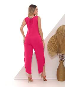 AME MODAS Long Tank Top Jumpsuit With Pocket For Women - 玫紅色 - 查看 2