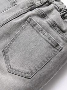 Tween Boy Star Print Ripped Denim Jeans - Light Grey - View 5