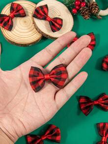 10 件红色和黑色格子面料圣诞蝴蝶结饰品，圣诞树、购物中心圣诞蝴蝶结装饰品 - 黑紅色 - 查看 6