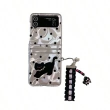 Water Ripple Polka Dot Black Cat Foldable Phone Case With Chain Strap, Compatible With Samsung Galaxy Z Flip3 5G/Galaxy Z Flip 4 5G/Galaxy Z Flip 5 5G/Galaxy Z Flip 6 5G, Elegant Design For Women - Multicolor - View 3