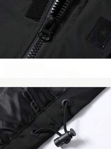 1pc Branded Waterproof Hoodie Jacket, Windproof & Breathable Sports Outerwear, Spring/Autumn - Black - View 3