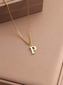 1pc Women Initial Letter A-Z Necklace, Stainless Steel Alphabet Pendant, Halloween & Back To School Gift