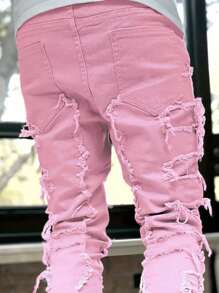 Modische kreative Teenager Jungen Jeans mit Quasten Dekoration