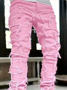 Modische kreative Teenager Jungen Jeans mit Quasten Dekoration