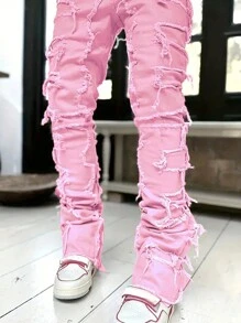 Modische kreative Teenager Jungen Jeans mit Quasten Dekoration