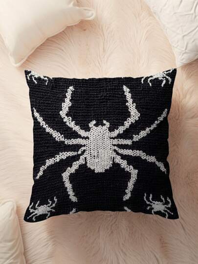 1pc Halloween Themed Printed Pillow Case With Spider, Pumpkin, Skeleton, Witch, No Pillow Insert