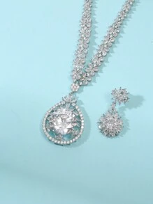 1 套/3 件优雅方晶锆石花朵项链和耳环首饰套装，适合女士，适合婚礼和正式活动情人节、妈妈、母亲、母亲节、礼物 - 花朵 - 查看 4