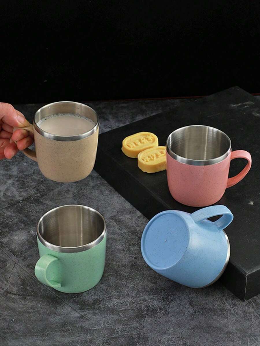 1/2 件不锈钢双层隔热早餐杯带手柄，适合盛放牛奶和咖啡
